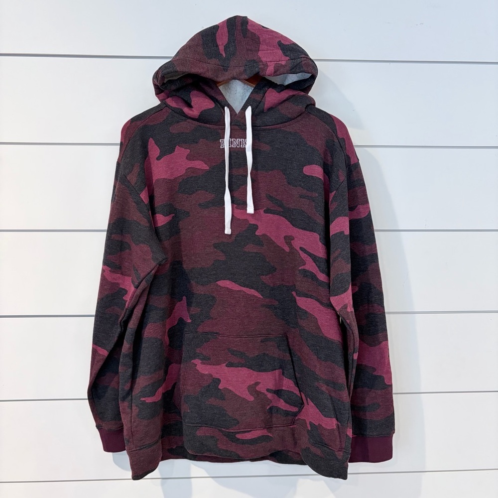 PINK Victoria’s Secret Camo Hoodie Sequin Logo Y2K Mobwife Glam L Sherpa - Picture 4 of 9